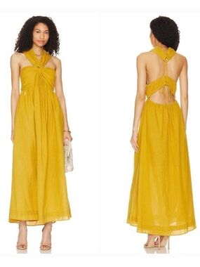 Cleobella Mustard Yellow Backless Halter Maxi Dress
